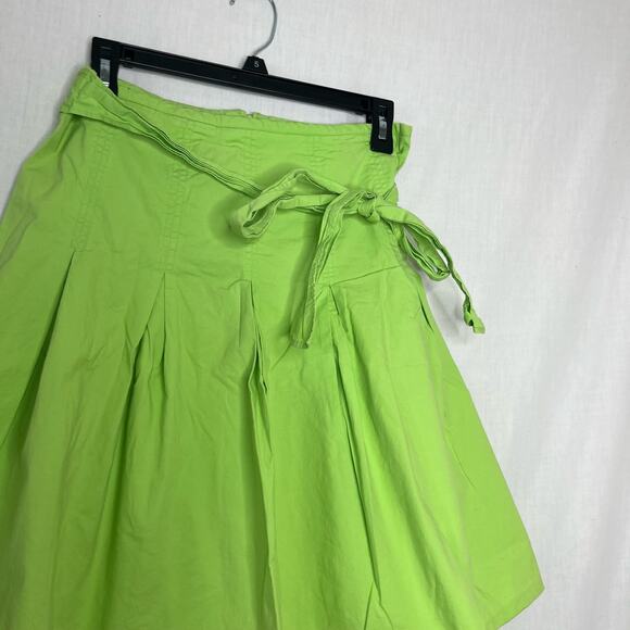 Tracy Evan’s Neon Green Tie Front Pleated Y2K Aesthetic Trendy Mini Skirt 5 - Picture 3 of 6